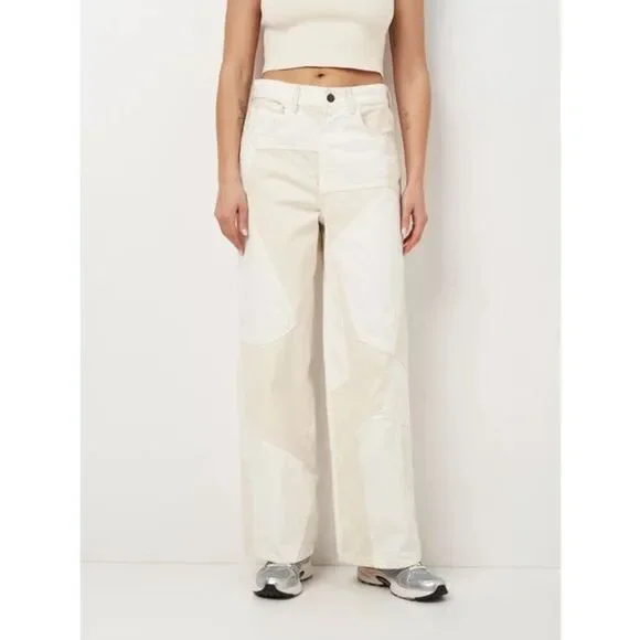 Zara Women's Size 4 Mid Rise Patchwork Off White Cream Baggy Ankle Length Pants - Picture 1 of 7